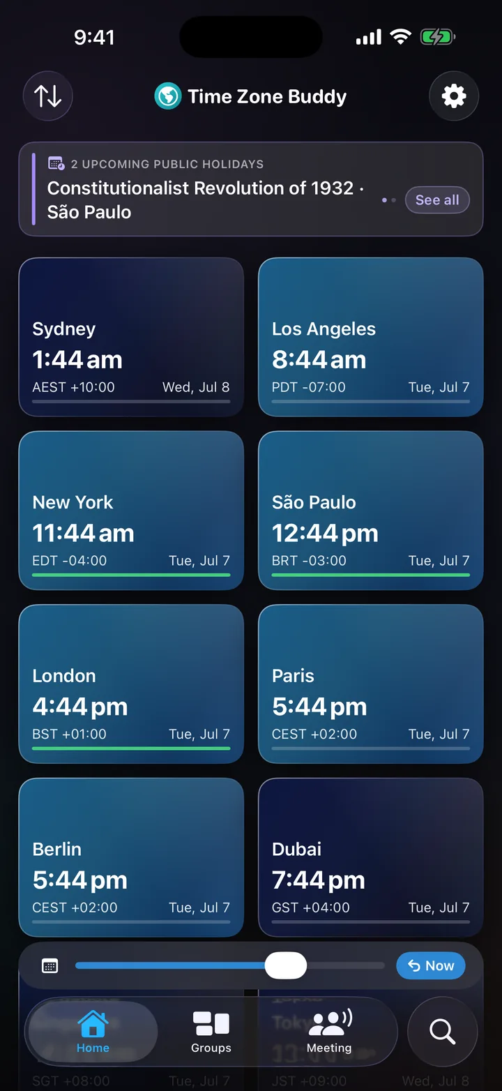 Time shift planner with the time slider active, updating every city at once