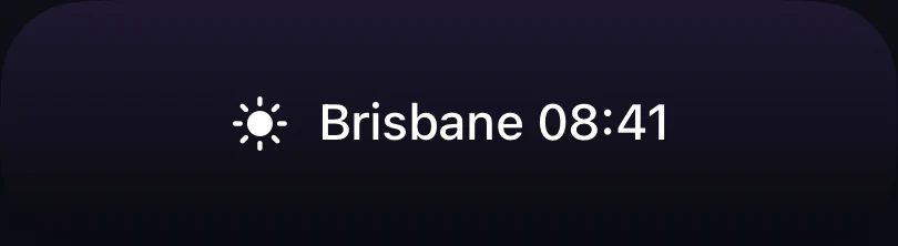 Inline Lock Screen time zone widget showing city name and time on one line